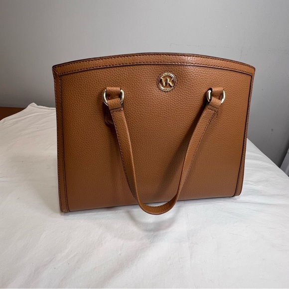 Michael Kors Chantal medium tan leather double handles handbag satchel - Picture 1 of 12